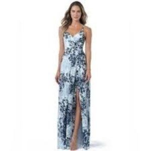 NWT Azazie Womens Dress 2 Blue Floral High Slit Gown Cocktail Bridesmaid Formal